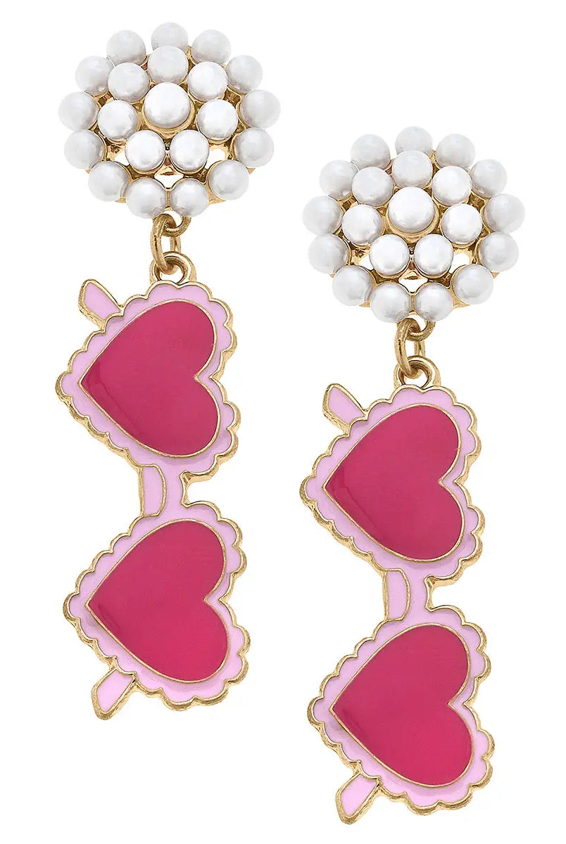 Canvas Style Heart Shaped Sunnies Earrings in Fuchsia & Pink-Earrings-Canvas Style-Deja Nu Boutique, Women's Fashion Boutique in Lampasas, Texas