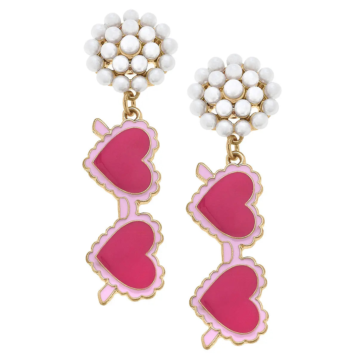 Canvas Style Heart Shaped Sunnies Earrings in Fuchsia & Pink-Earrings-Canvas Style-Deja Nu Boutique, Women's Fashion Boutique in Lampasas, Texas