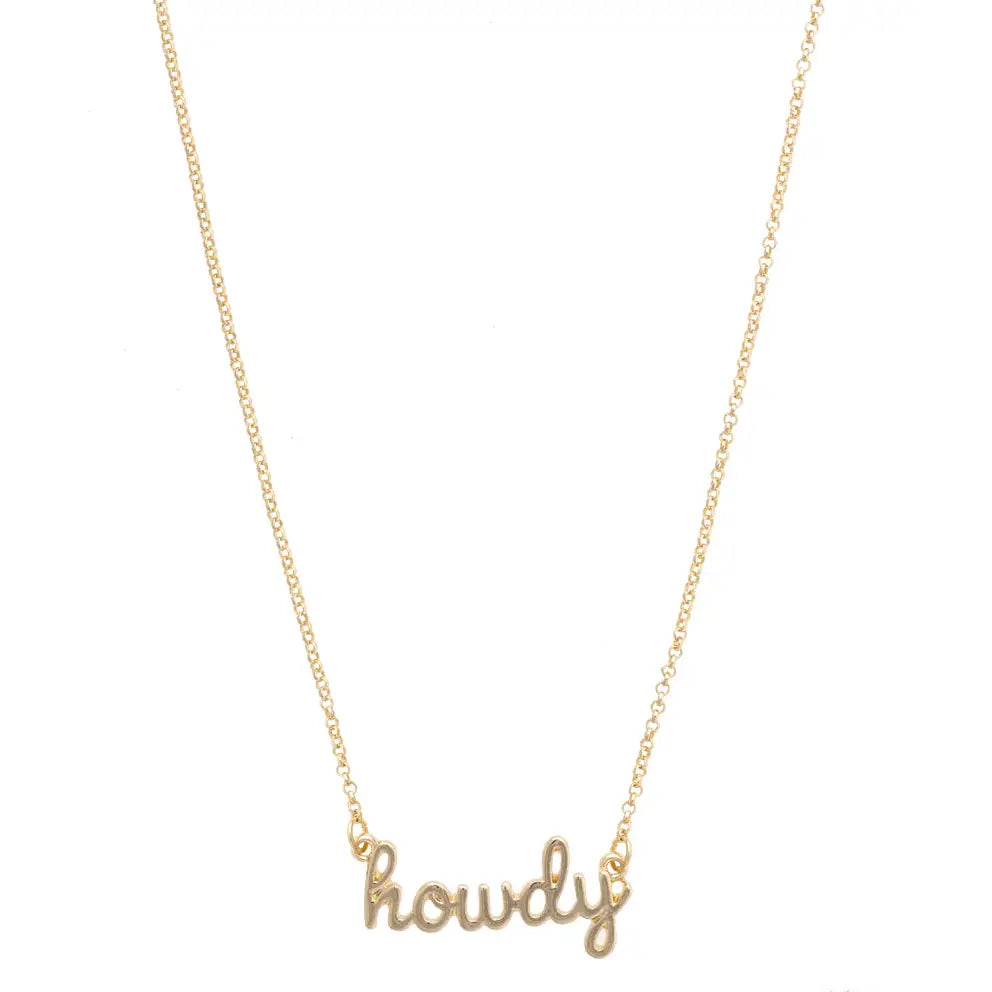 Canvas Style Howdy Cursive Necklace in Shiny Gold-Necklaces-Canvas Style-Deja Nu Boutique, Women's Fashion Boutique in Lampasas, Texas