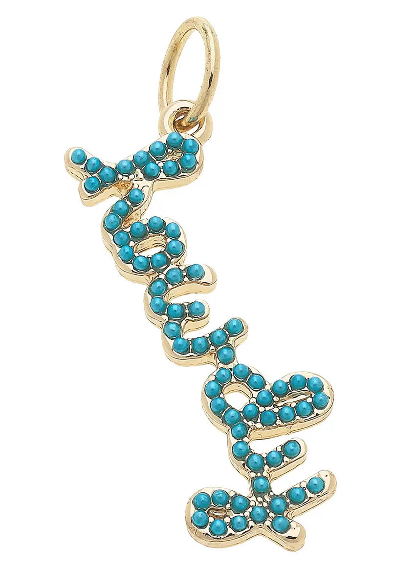 Canvas Style "Howdy" Turquoise-Studded Script Charm-Charms-Canvas Style-Deja Nu Boutique, Women's Fashion Boutique in Lampasas, Texas