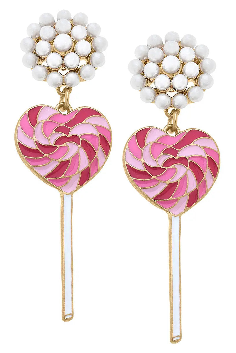 Canvas Style Love Lollipop Enamel Earrings in Pink & Fuchsia-Earrings-Canvas Style-Deja Nu Boutique, Women's Fashion Boutique in Lampasas, Texas