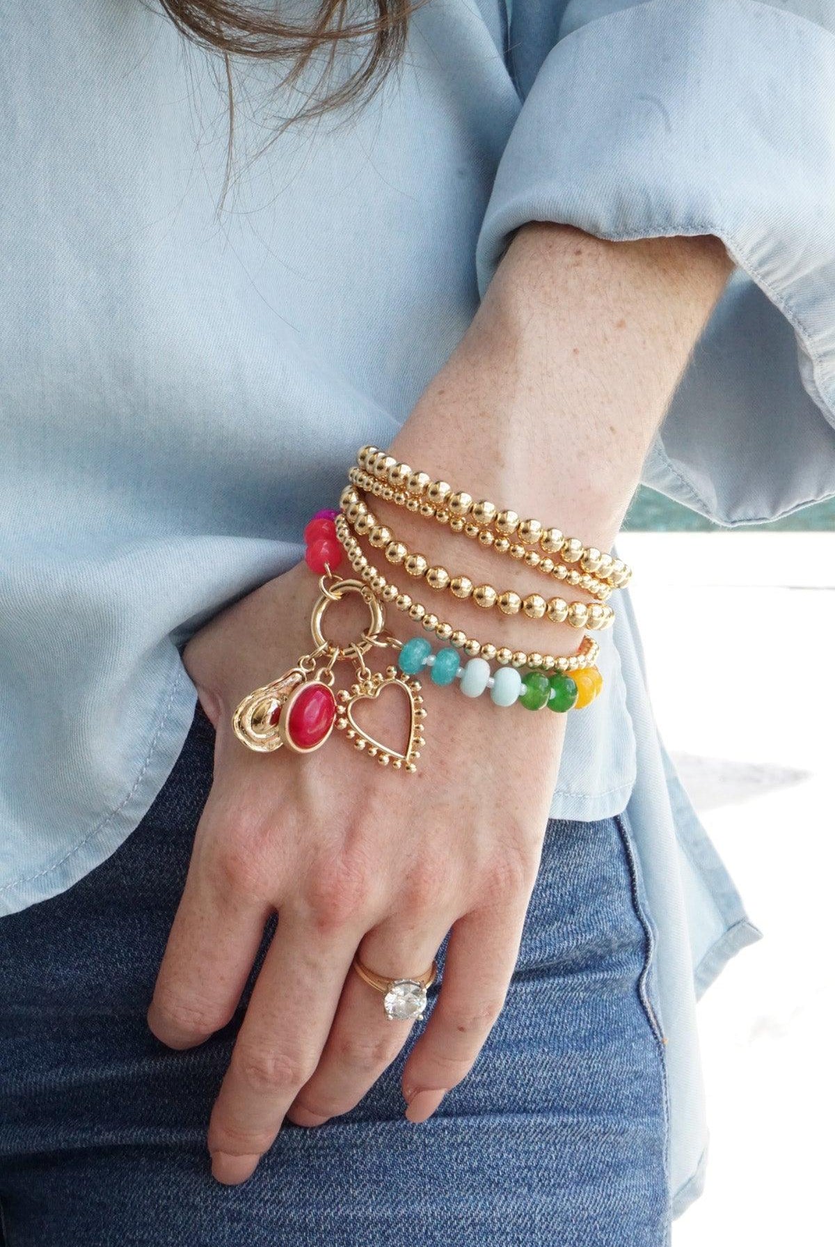 Canvas Style Lucy Gemstone Beaded Charm Bracelet In Rainbow Multi 18K Gold-Plated-charm bracelet-Canvas Style-Deja Nu Boutique, Women's Fashion Boutique in Lampasas, Texas