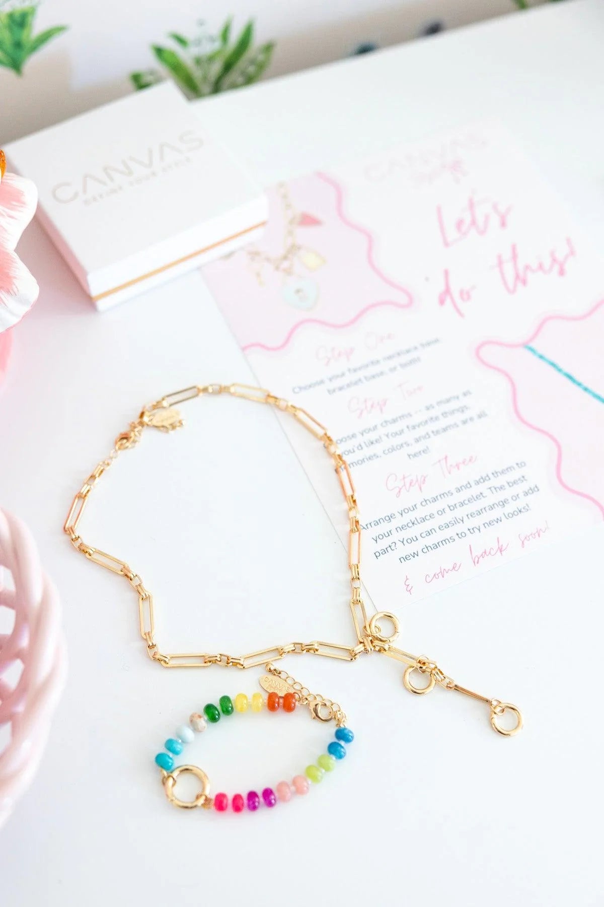 Canvas Style Lucy Gemstone Beaded Charm Bracelet In Rainbow Multi 18K Gold-Plated-charm bracelet-Canvas Style-Deja Nu Boutique, Women's Fashion Boutique in Lampasas, Texas