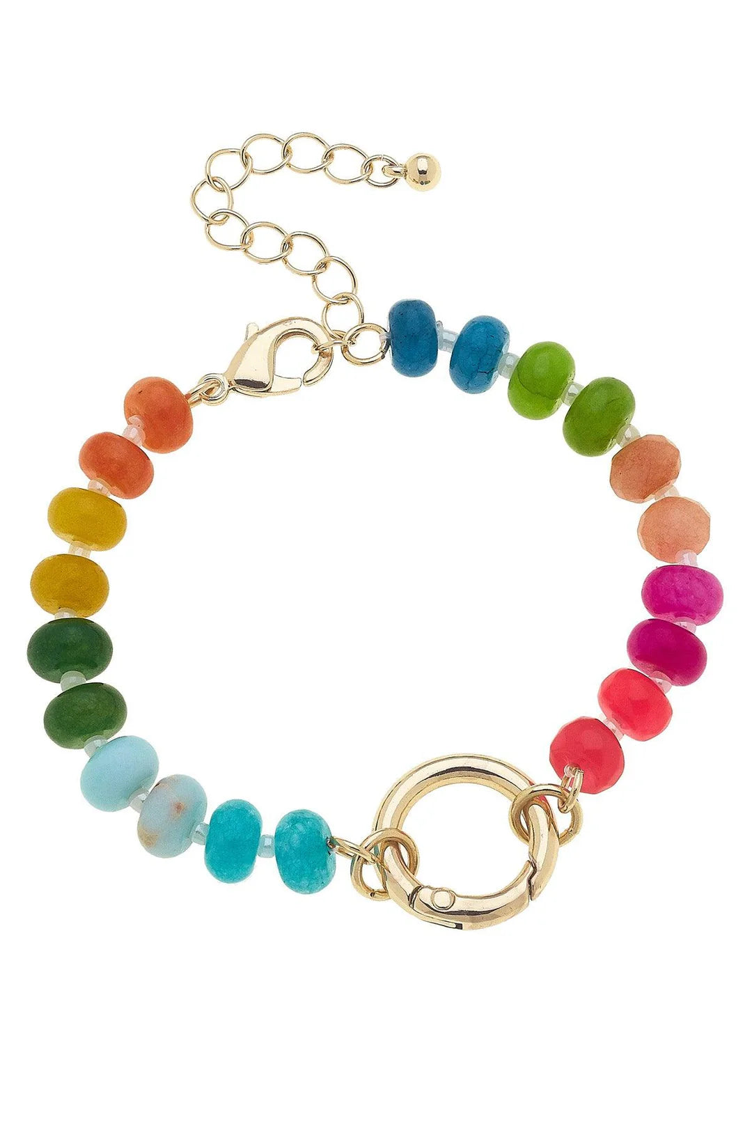 Canvas Style Lucy Gemstone Beaded Charm Bracelet In Rainbow Multi 18K Gold-Plated-charm bracelet-Canvas Style-Deja Nu Boutique, Women's Fashion Boutique in Lampasas, Texas