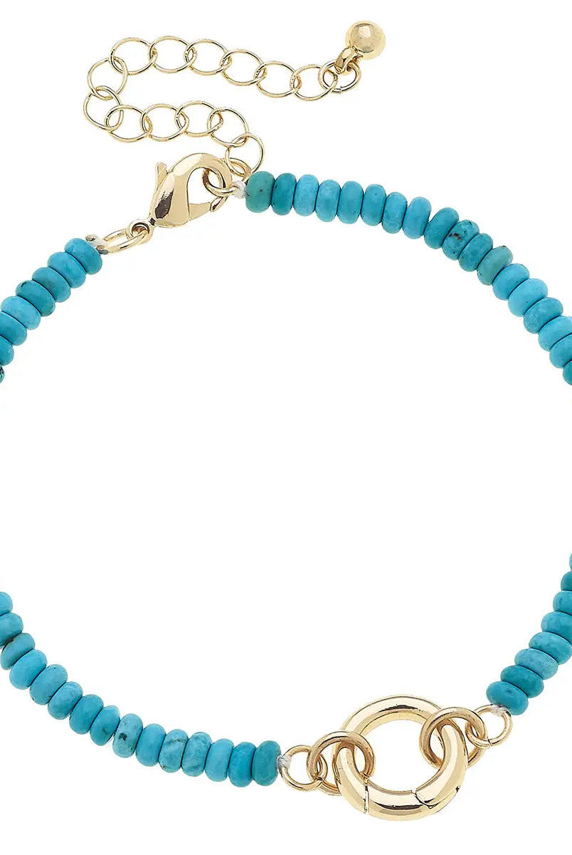 Canvas Style Lucy Turquoise Gemstone Beaded Charm Bracelet In18K Gold Plated-charm bracelet-Canvas Style-Deja Nu Boutique, Women's Fashion Boutique in Lampasas, Texas