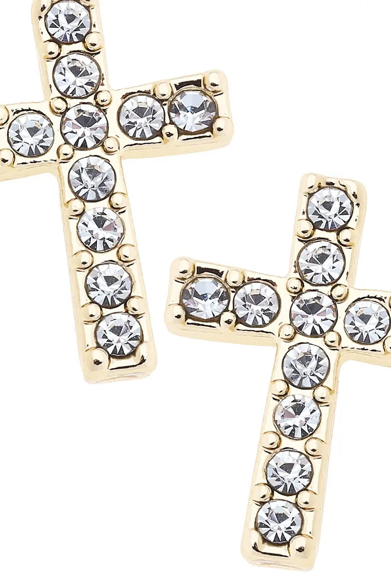 Canvas Style Mabel Pave Cross Stud Earrings in Shiny Gold-Earrings-Canvas Style-Deja Nu Boutique, Women's Fashion Boutique in Lampasas, Texas