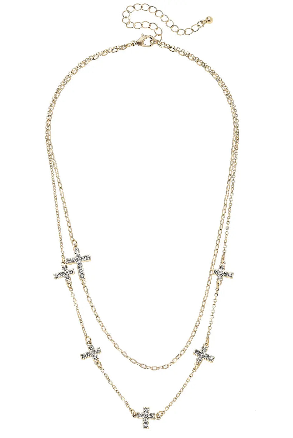 Canvas Style Mabel Pave Multi Cross Layered Necklace in Shiny Gold-Necklaces-Canvas Style-Deja Nu Boutique, Women's Fashion Boutique in Lampasas, Texas