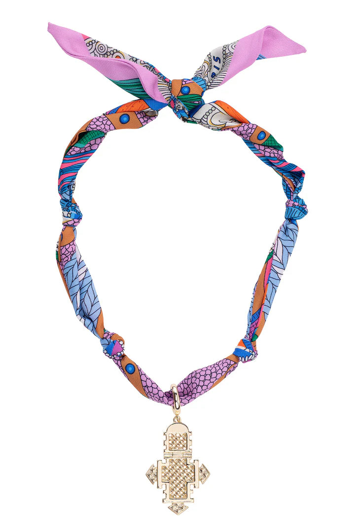 Canvas Style Noelle Ethiopian Cross Scarf Necklace in Multi with Gold Pendant-Scarf Necklace-Canvas Style-Deja Nu Boutique, Women's Fashion Boutique in Lampasas, Texas