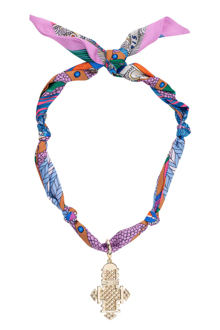 Canvas Style Noelle Ethiopian Cross Scarf Necklace in Multi with Gold Pendant-Scarf Necklace-Canvas Style-Deja Nu Boutique, Women's Fashion Boutique in Lampasas, Texas