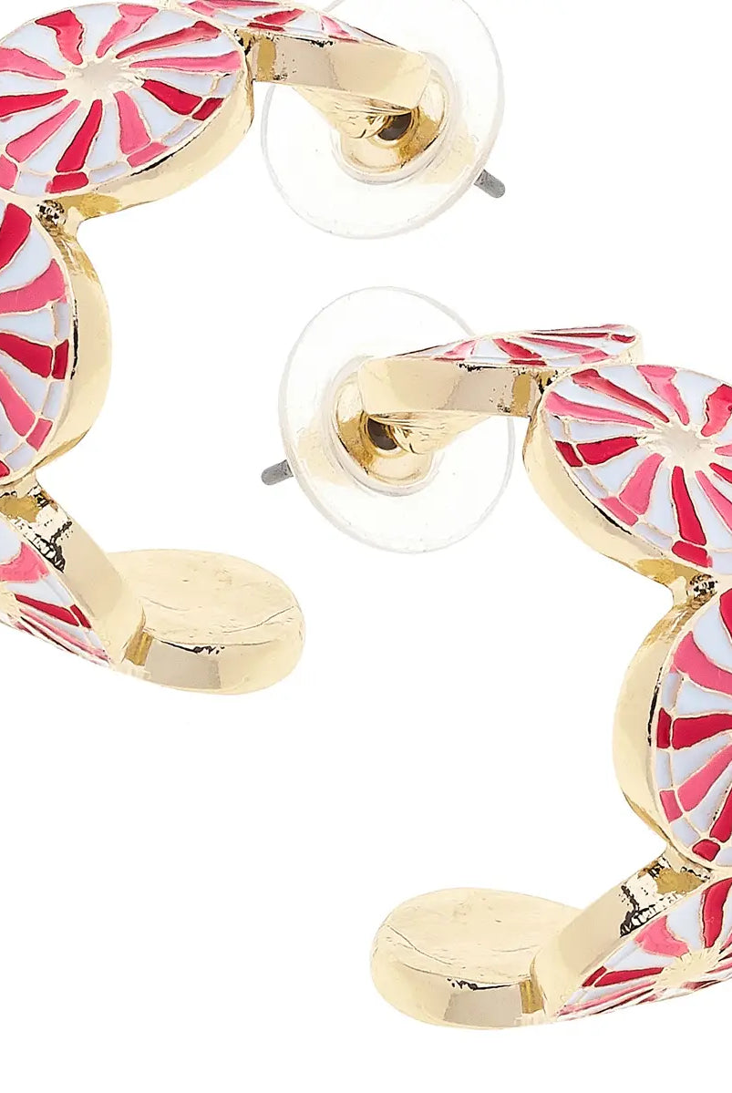 Canvas Style Peppermint Hoop Earrings in Red & White-Earrings-Canvas Style-Deja Nu Boutique, Women's Fashion Boutique in Lampasas, Texas