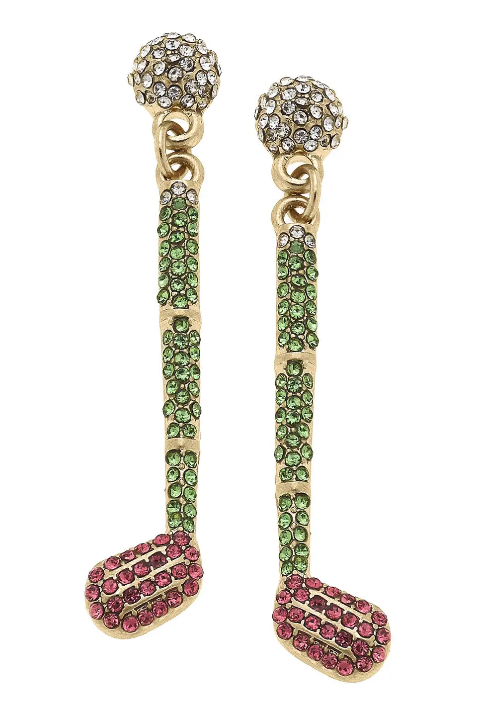 ⛳ Canvas Style Practice Swing Pavé Golf Club Earrings – Pink & Green-Earrings-Canvas Style-Deja Nu Boutique, Women's Fashion Boutique in Lampasas, Texas