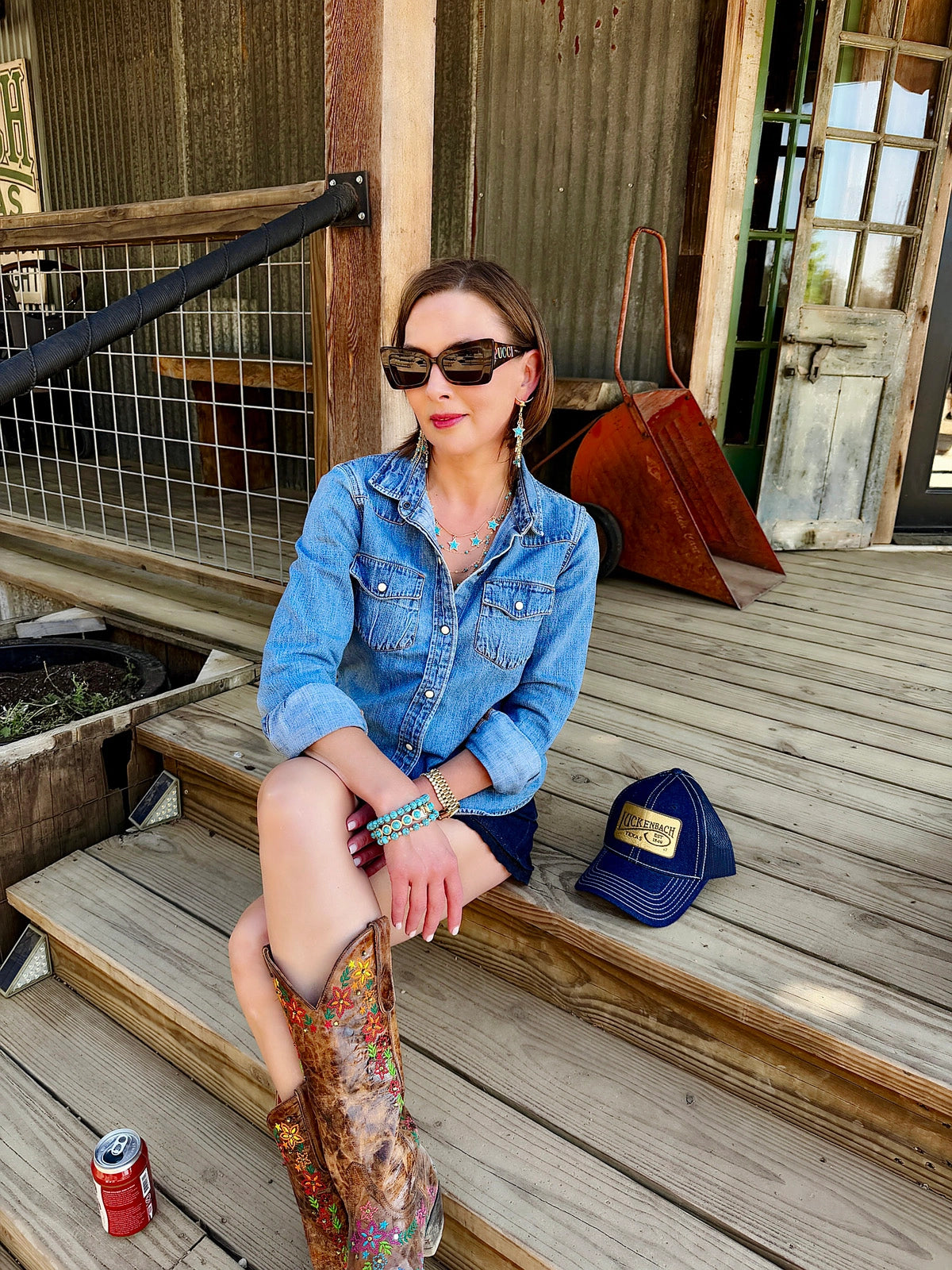 Canvas Style Steer Skull Star Drop Earrings in Turquoise & Gold – Western Statement-charm earrings-Canvas Style-Deja Nu Boutique, Women's Fashion Boutique in Lampasas, Texas