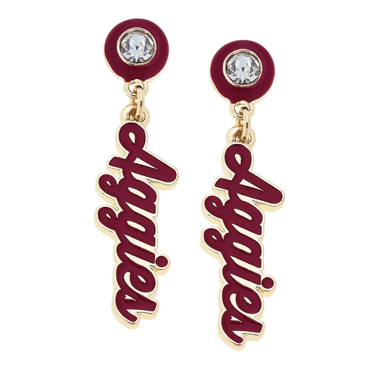 Canvas Style Texas A&M Aggies Autograph Enamel Earrings in Maroon & Gold-Earrings-Canvas Style-Deja Nu Boutique, Women's Fashion Boutique in Lampasas, Texas