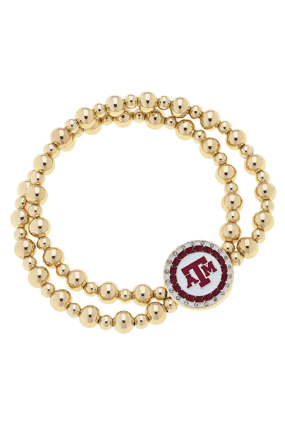 Canvas Style Texas A&M Aggies Pave Disc 2 Row Ball Bead Stretch Bracelet in Shiny Gold-Bracelets-Canvas Style-Deja Nu Boutique, Women's Fashion Boutique in Lampasas, Texas