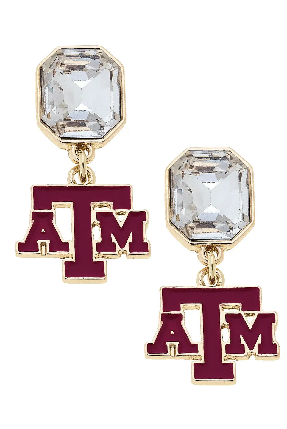 Canvas Style Texas A&M Aggies Rhinestone Enamel Logo Earrings – Maroon & Gold, 1.5" Drop-Earrings-Canvas Style-Deja Nu Boutique, Women's Fashion Boutique in Lampasas, Texas