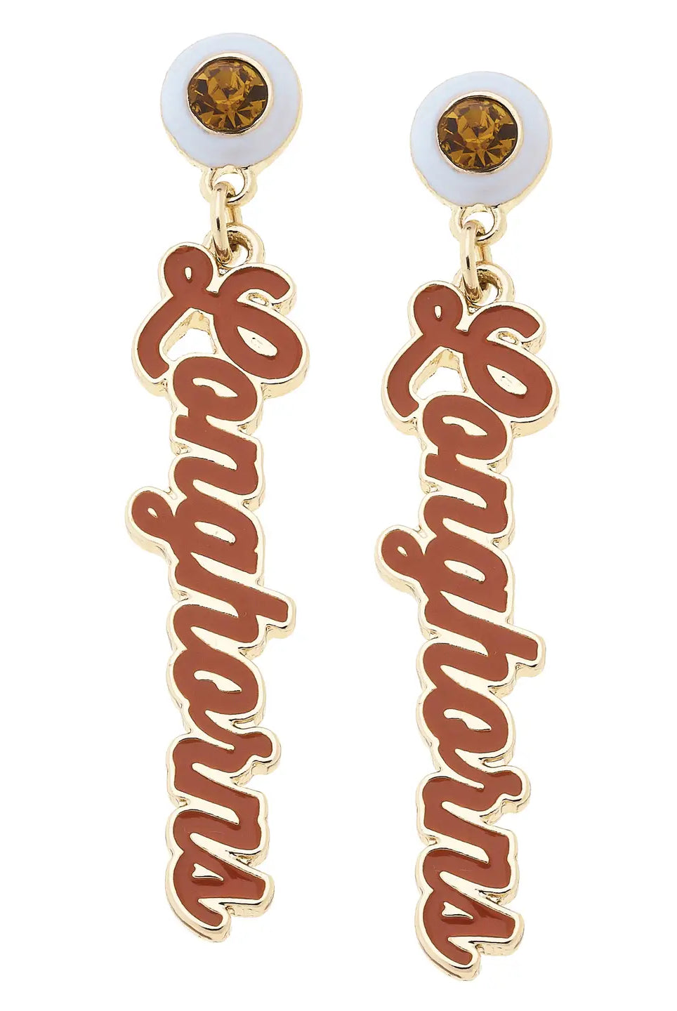 Canvas Style Texas Longhorns Autograph Enamel Earrings in Burnt Orange & Gold-Earrings-Canvas Style-Deja Nu Boutique, Women's Fashion Boutique in Lampasas, Texas