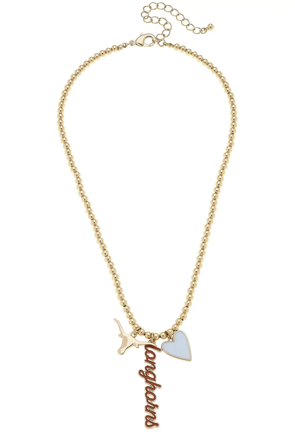 Canvas Style Texas Longhorns Ball Bead Charm Necklace in Shiny Gold-charm necklace-Canvas Style-Deja Nu Boutique, Women's Fashion Boutique in Lampasas, Texas