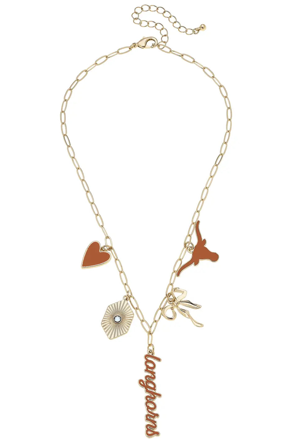 Canvas Style Texas Longhorns Paper Clip Charm Collector Necklace in Shiny Gold-charm necklace-Canvas Style-Deja Nu Boutique, Women's Fashion Boutique in Lampasas, Texas