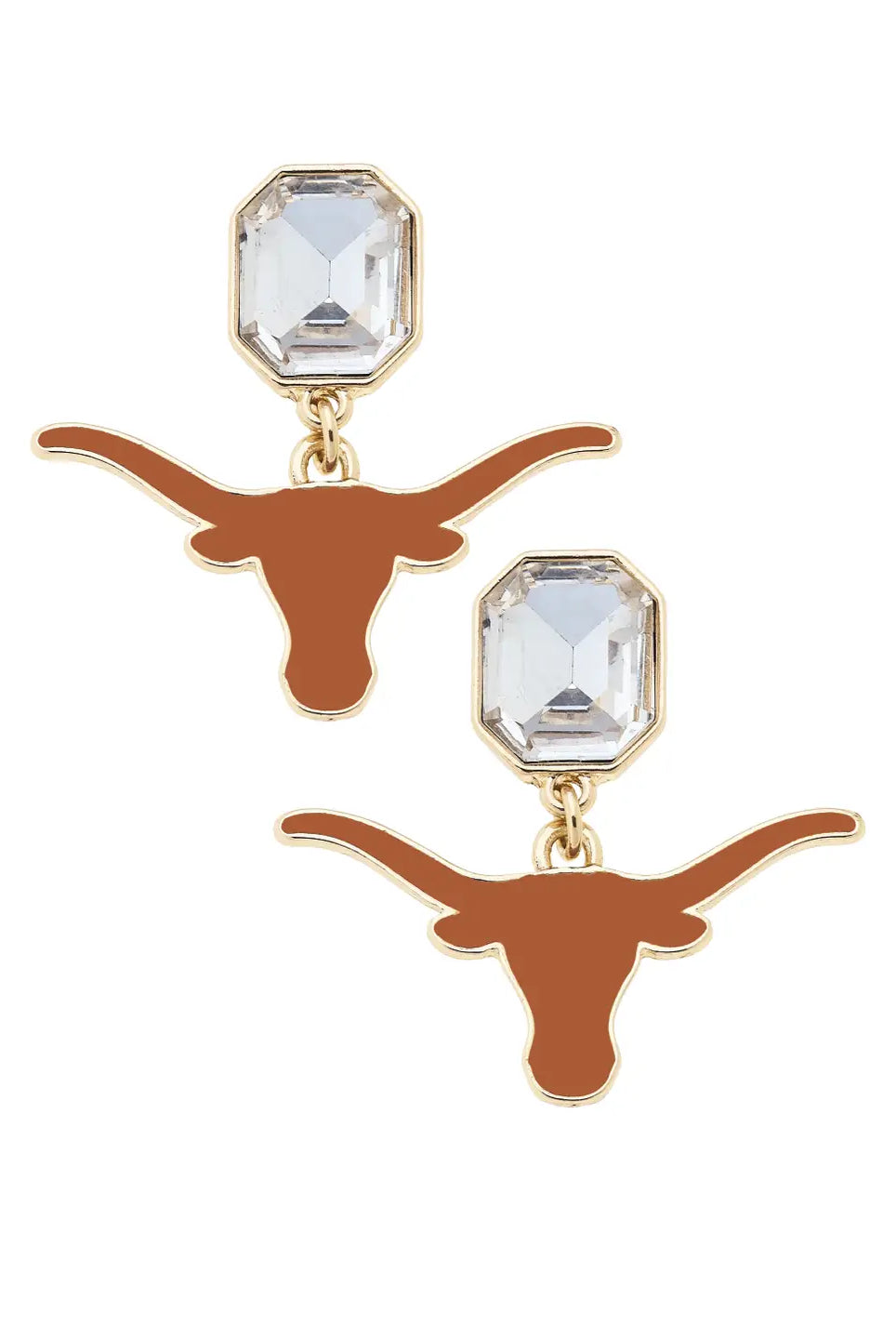 Canvas Style Texas Longhorns Rhinestone Enamel Logo Earrings in Burnt Orange-Earrings-Canvas Style-Deja Nu Boutique, Women's Fashion Boutique in Lampasas, Texas