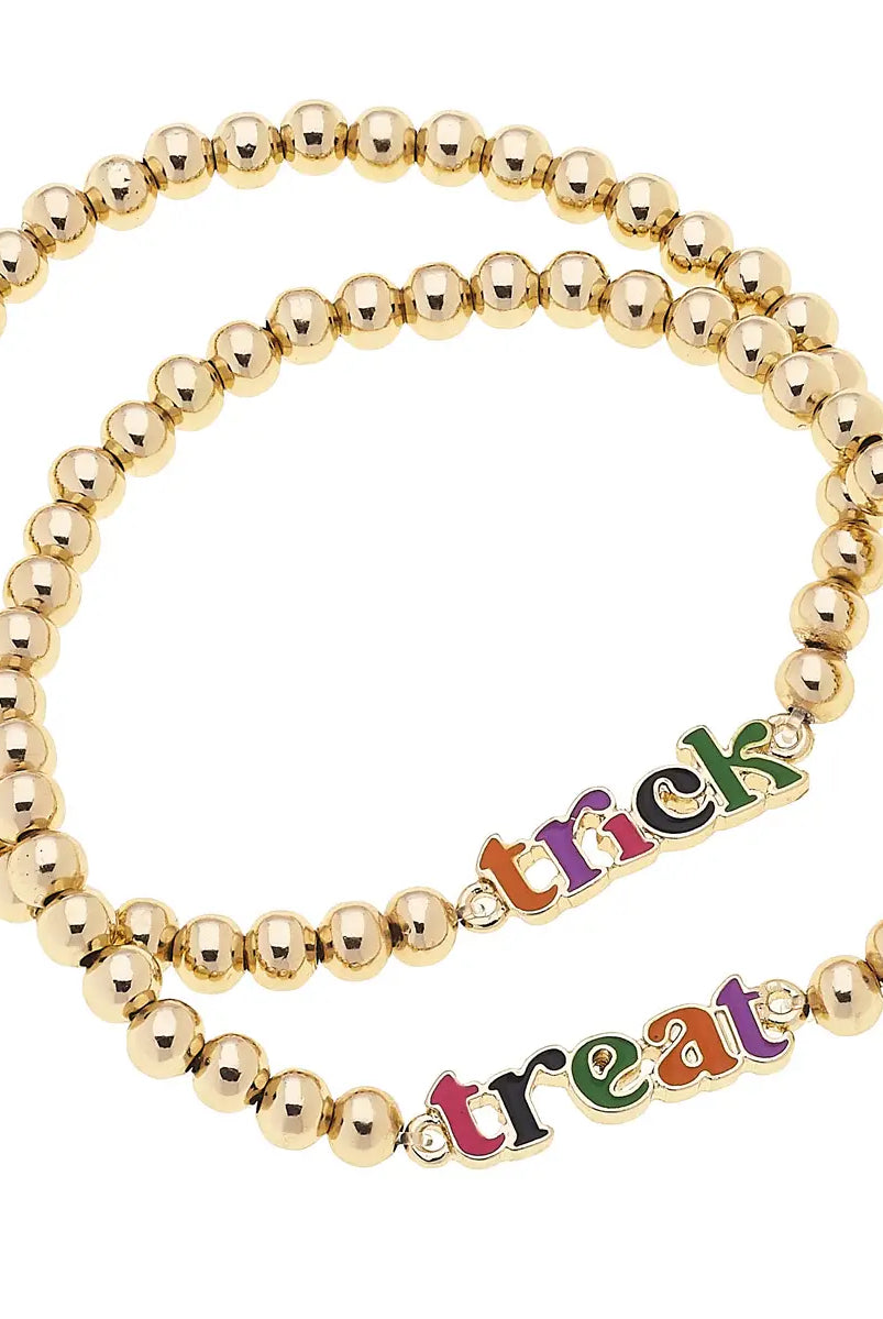 Canvas Style Trick or Treat Bracelet Set of Two In Shiny Gold-Bracelets-Canvas Style-Deja Nu Boutique, Women's Fashion Boutique in Lampasas, Texas