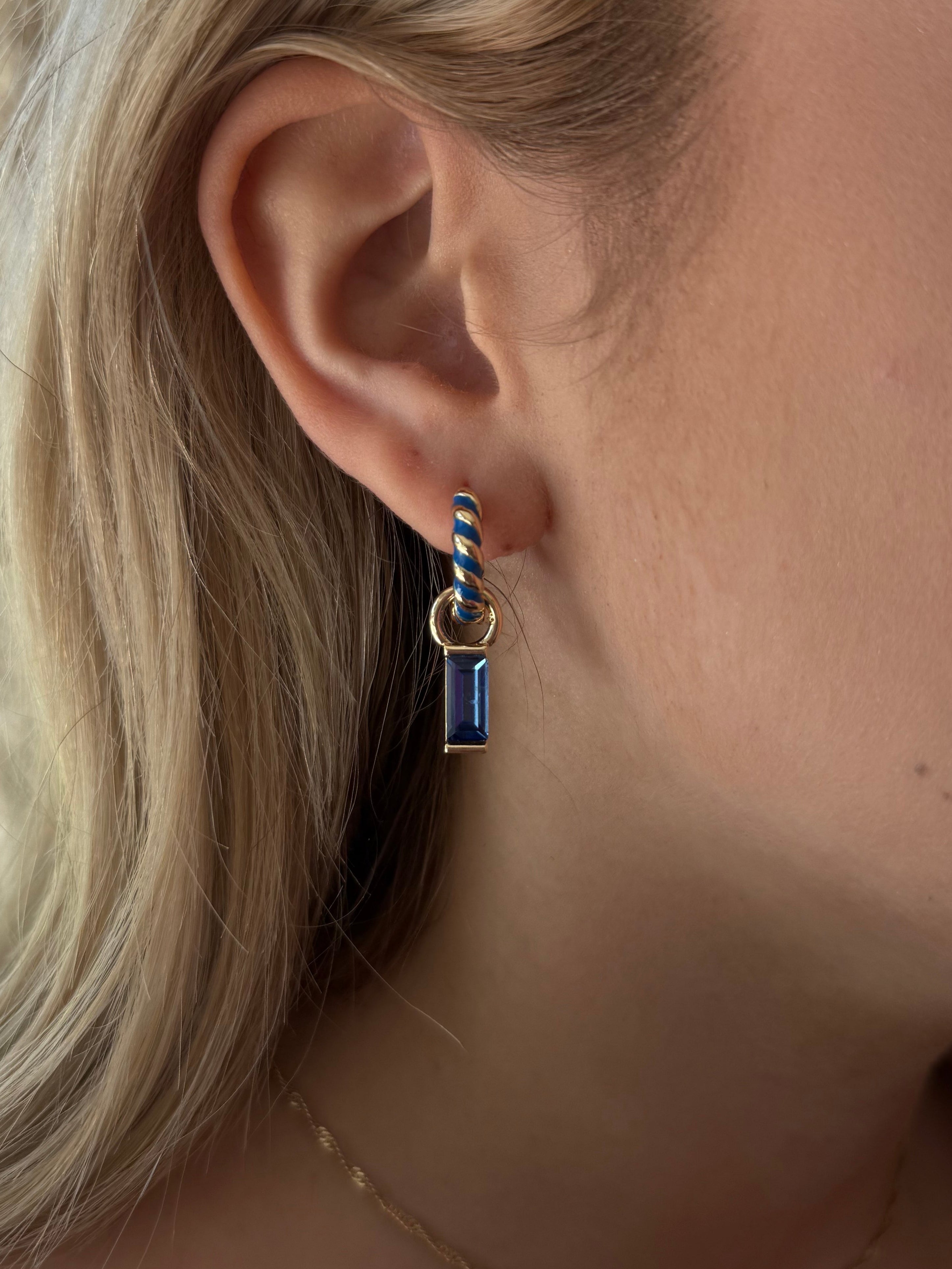 Canvas Style Amber Twisted Blue Enamel Huggie Hoops In Shiny Gold Plated-charm earring-Canvas Style-Deja Nu Boutique, Women's Fashion Boutique in Lampasas, Texas