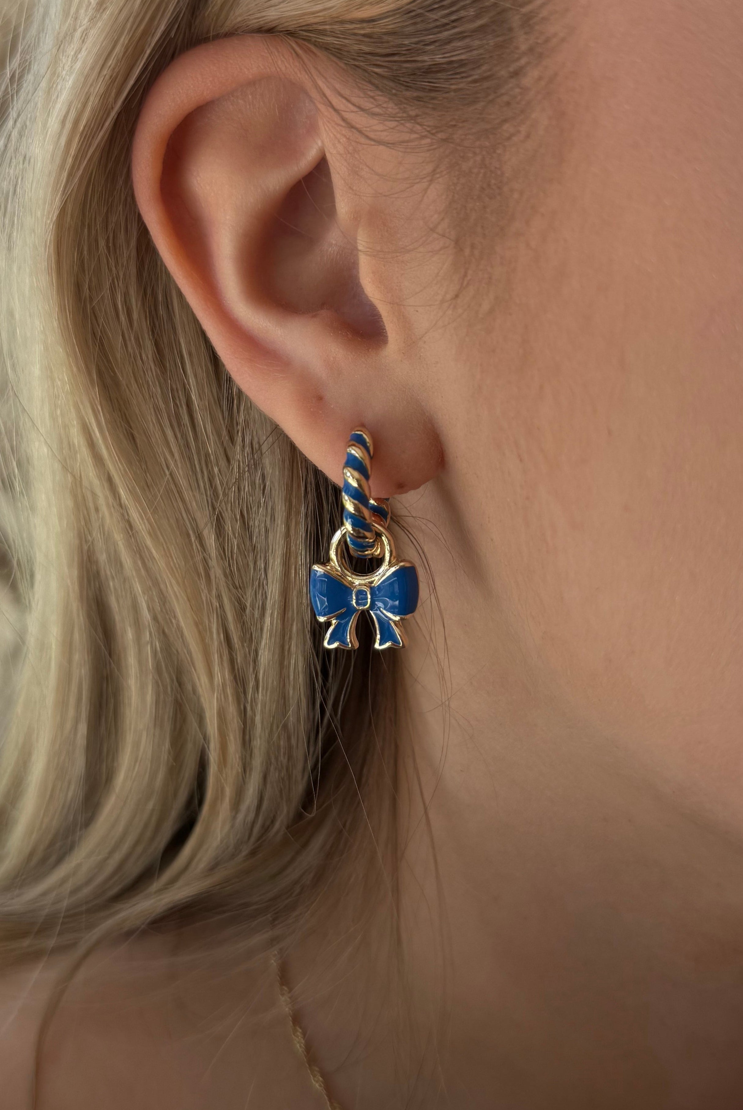 Canvas Style Amber Twisted Blue Enamel Huggie Hoops In Shiny Gold Plated-charm earring-Canvas Style-Deja Nu Boutique, Women's Fashion Boutique in Lampasas, Texas