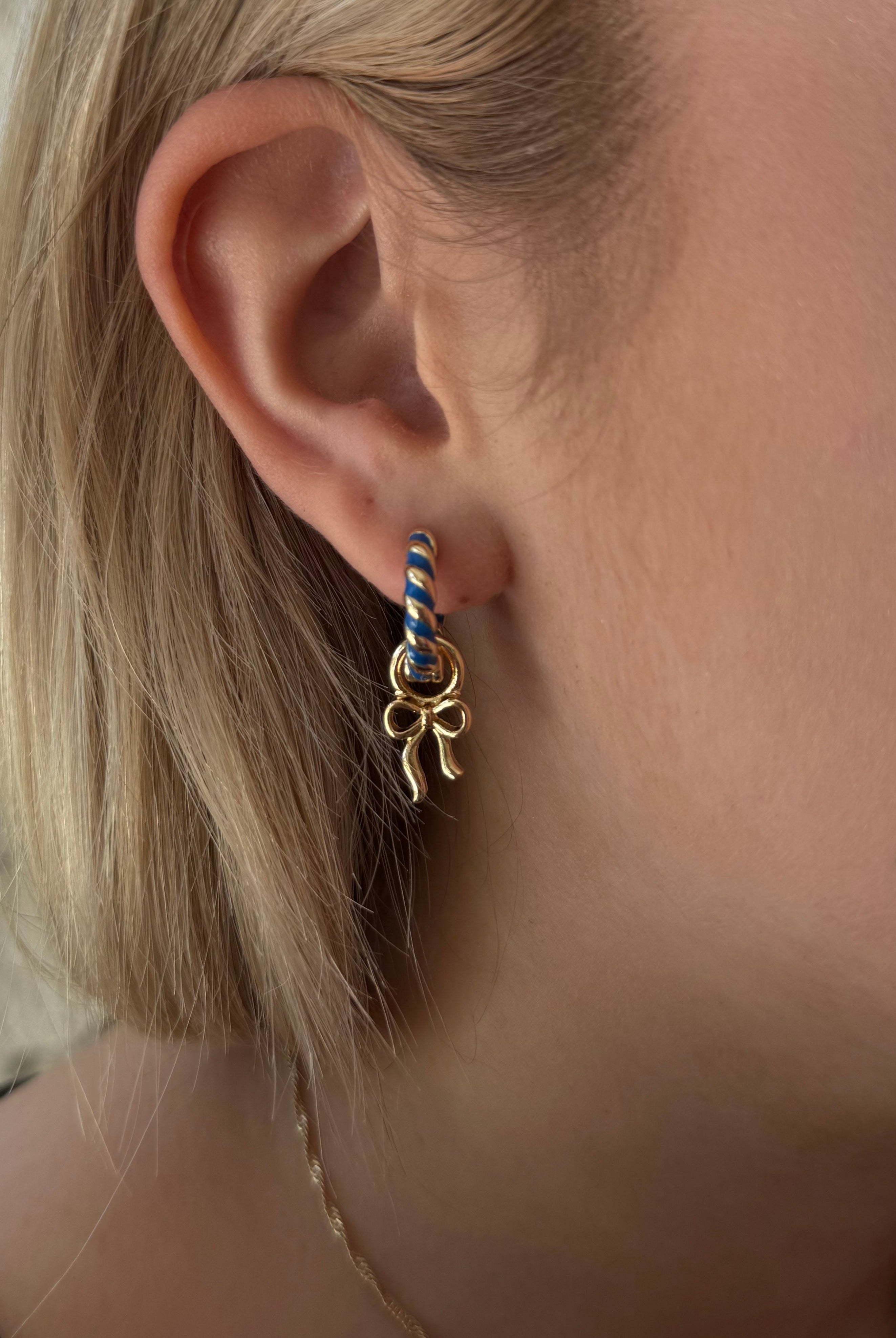 Canvas Style Amber Twisted Blue Enamel Huggie Hoops In Shiny Gold Plated-charm earring-Canvas Style-Deja Nu Boutique, Women's Fashion Boutique in Lampasas, Texas