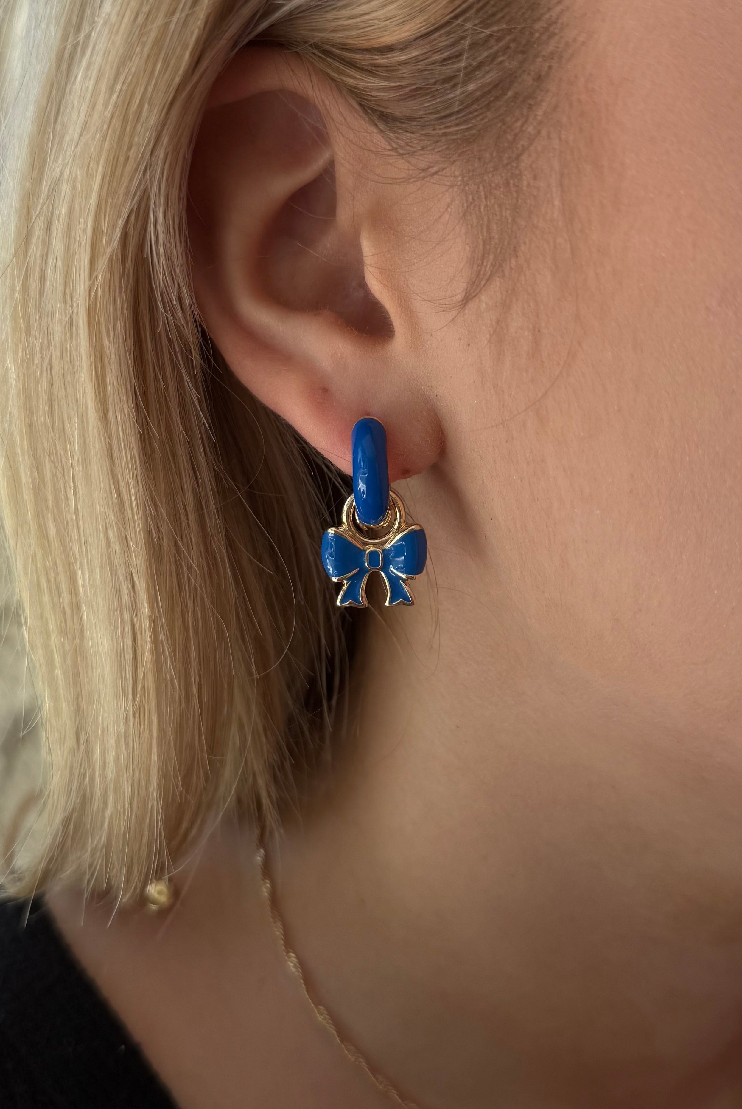 Canvas Style Cici Enamel Huggie Hoops in Blue Shiny Gold Plated-charm earring-Canvas Style-Deja Nu Boutique, Women's Fashion Boutique in Lampasas, Texas