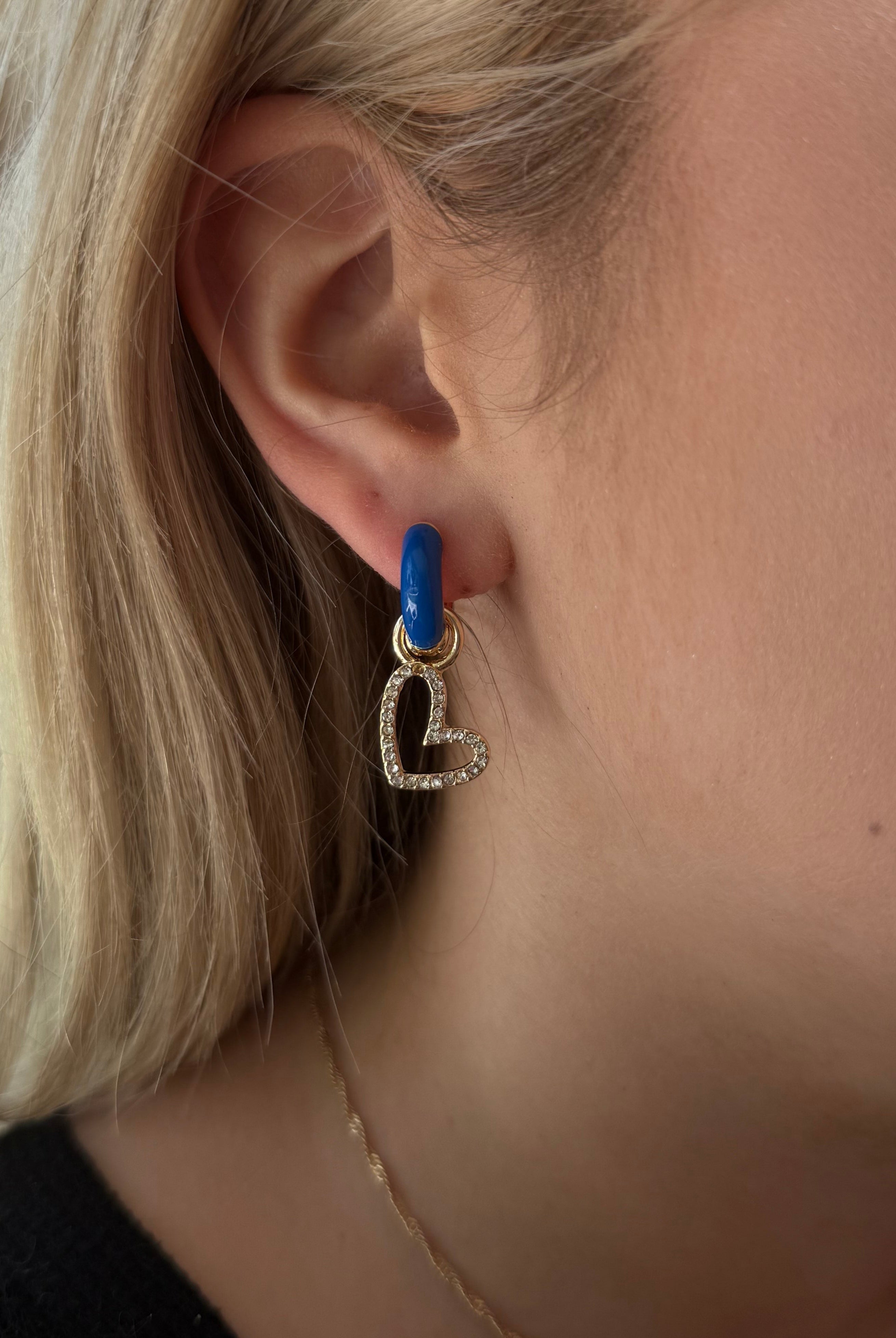 Canvas Style Cici Enamel Huggie Hoops in Blue Shiny Gold Plated-charm earring-Canvas Style-Deja Nu Boutique, Women's Fashion Boutique in Lampasas, Texas
