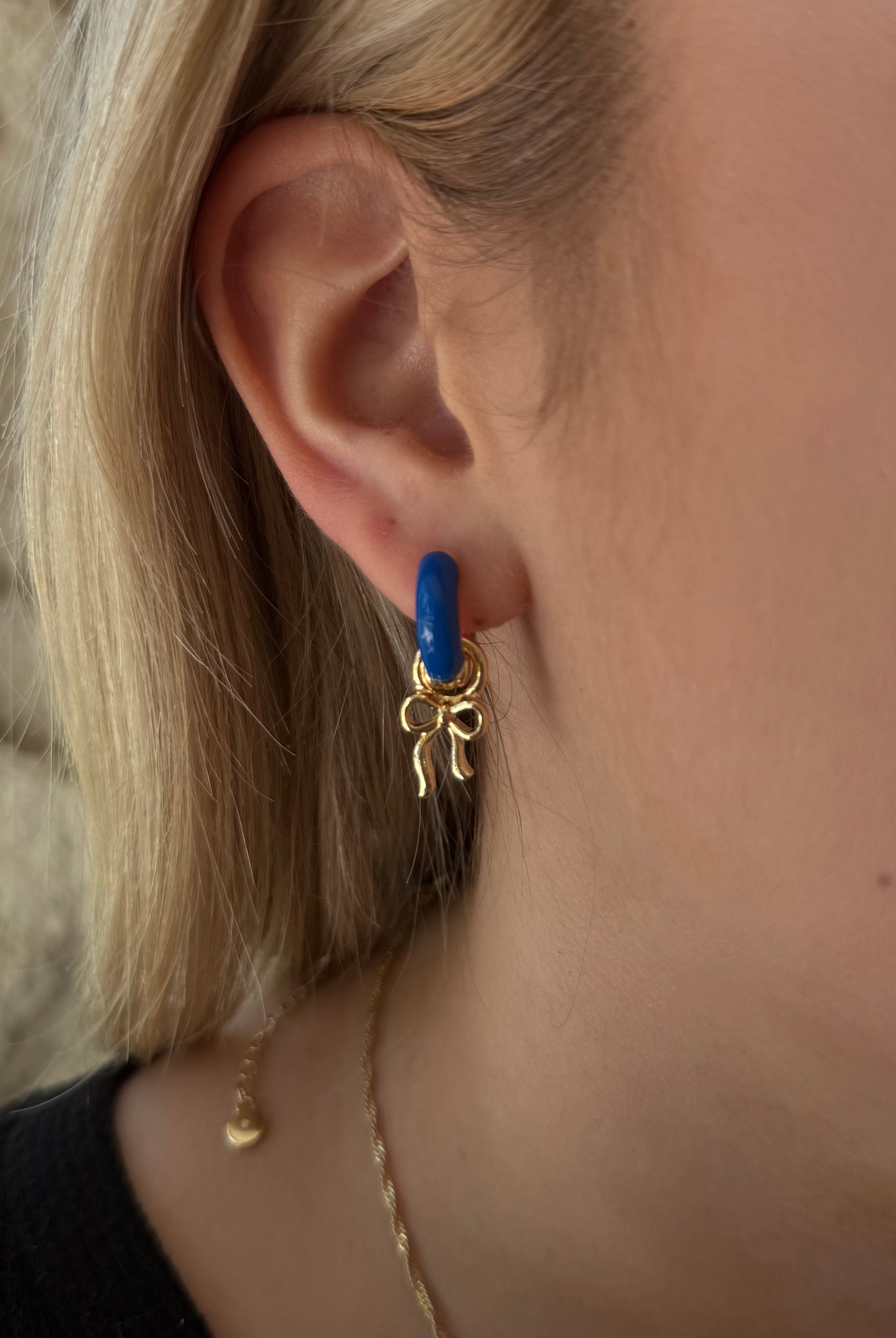 Canvas Style Cici Enamel Huggie Hoops in Blue Shiny Gold Plated-charm earring-Canvas Style-Deja Nu Boutique, Women's Fashion Boutique in Lampasas, Texas