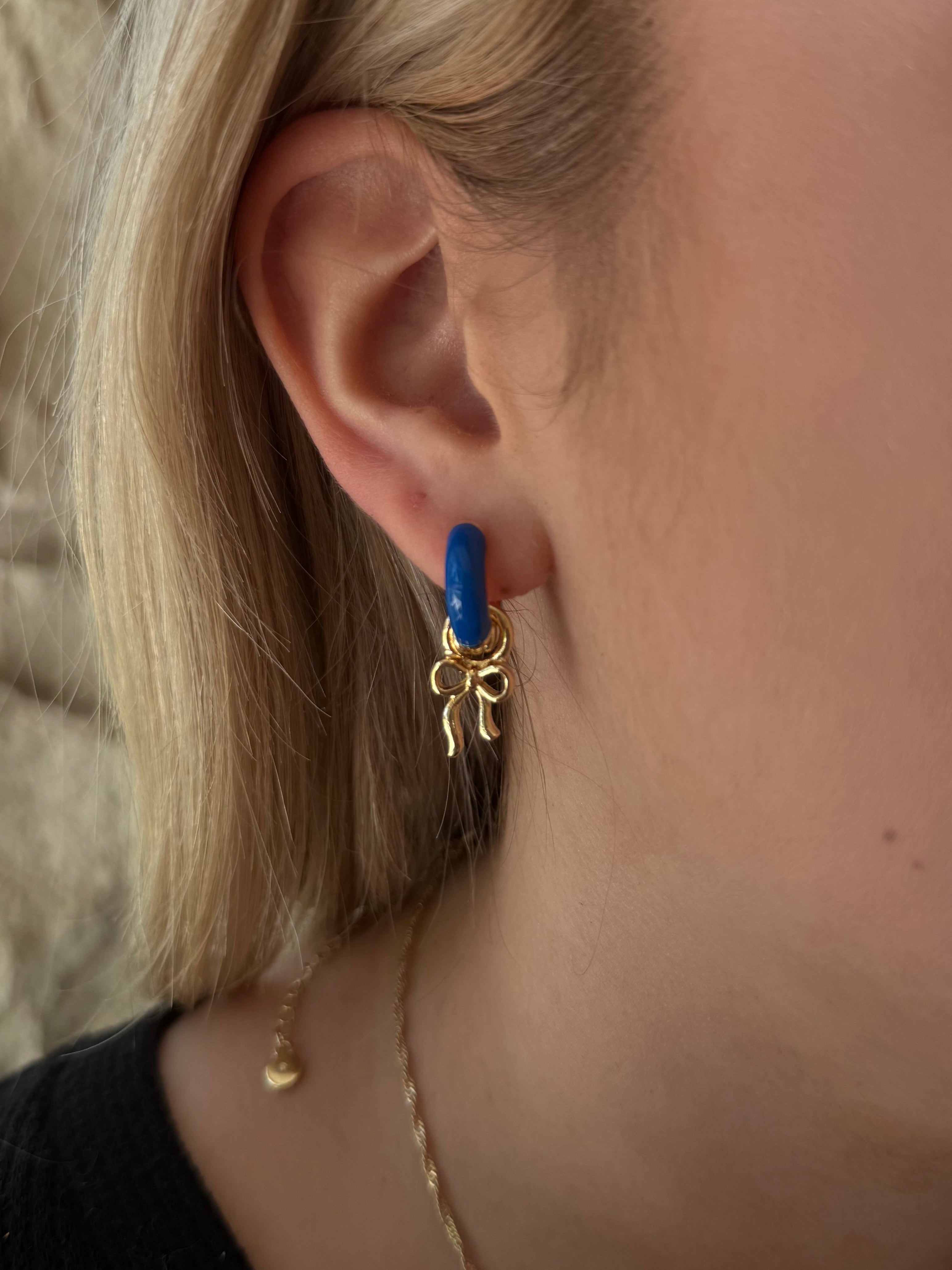 Canvas Style Cici Enamel Huggie Hoops in Blue Shiny Gold Plated-charm earring-Canvas Style-Deja Nu Boutique, Women's Fashion Boutique in Lampasas, Texas