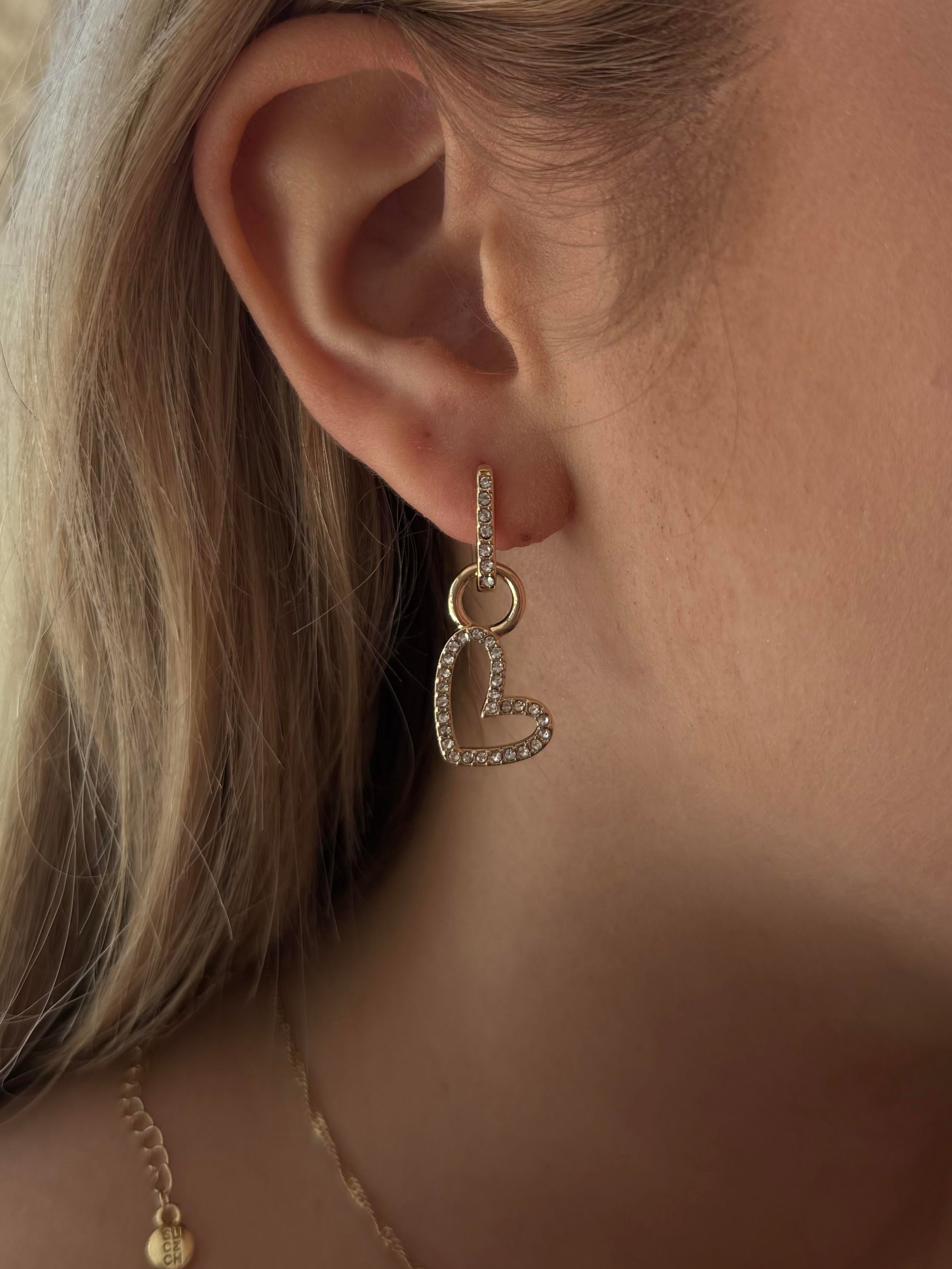 Canvas Style Pave Open Heart Huggie Charms In Shiny Gold, Set of 2-charm earrings-Canvas Style-Deja Nu Boutique, Women's Fashion Boutique in Lampasas, Texas