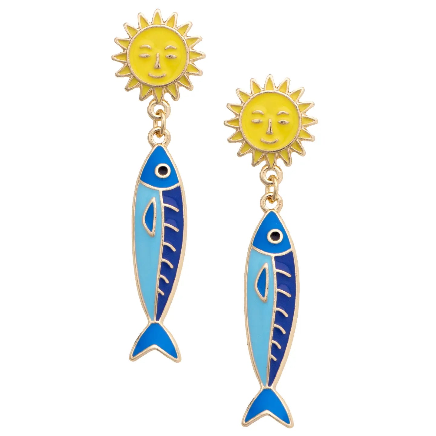 Canvas Style Sardine Enamel Sun Earrings – Blue & Yellow-Earrings-Canvas Style-Deja Nu Boutique, Women's Fashion Boutique in Lampasas, Texas