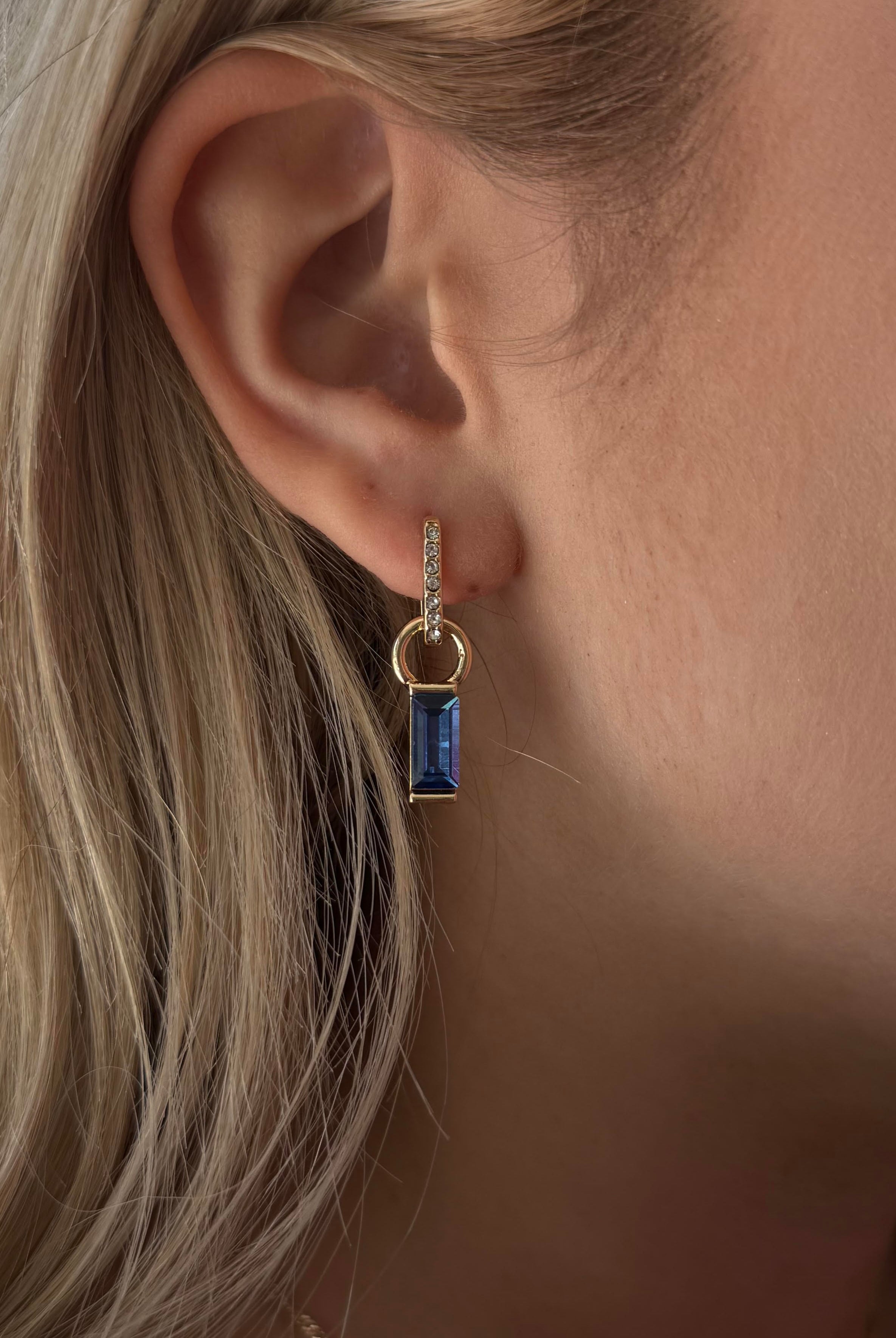 Canvas Style Tai Pave Rectangle Huggie Hoop Earrings In Shiny Gold Plated-charm earrings-Canvas Style-Deja Nu Boutique, Women's Fashion Boutique in Lampasas, Texas