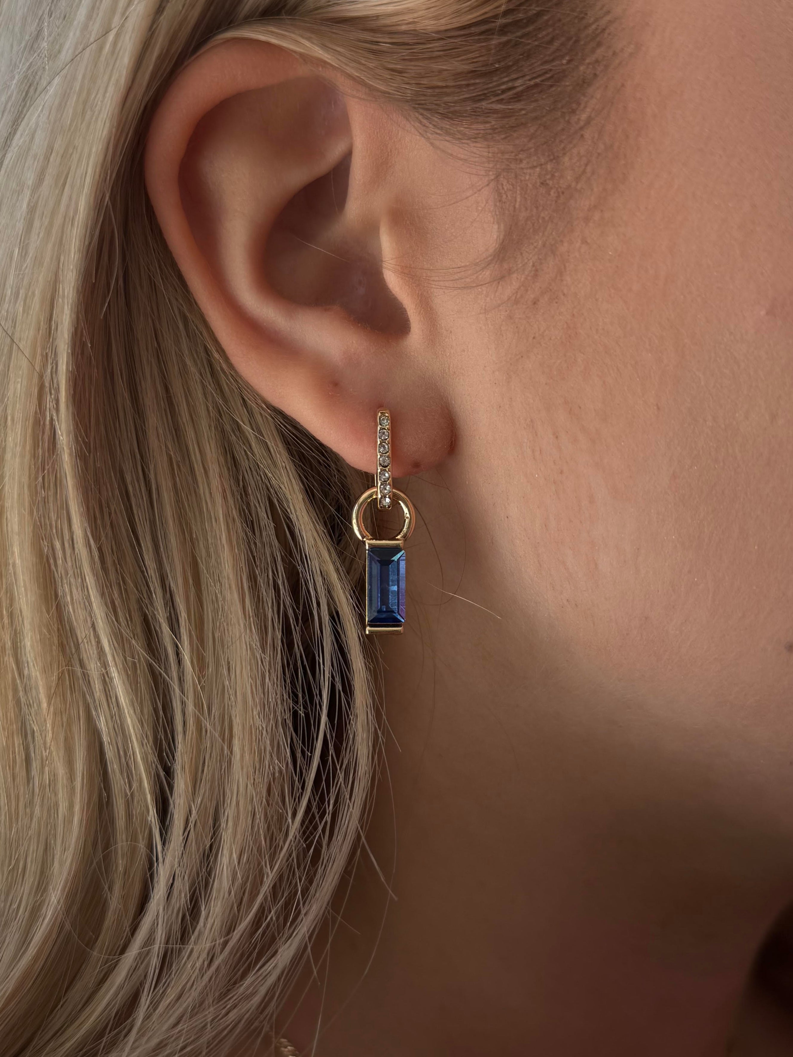 Canvas Style Tai Pave Rectangle Huggie Hoop Earrings In Shiny Gold Plated-charm earrings-Canvas Style-Deja Nu Boutique, Women's Fashion Boutique in Lampasas, Texas