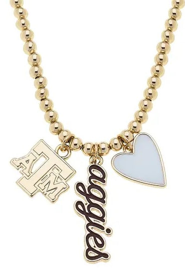 Canvas Style Texas A&M Aggies Ball Bead Charm Necklace – Shiny Gold-charm necklace-Canvas Style-Deja Nu Boutique, Women's Fashion Boutique in Lampasas, Texas