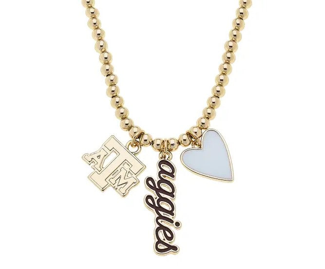 Canvas Style Texas A&M Aggies Ball Bead Charm Necklace – Shiny Gold-charm necklace-Canvas Style-Deja Nu Boutique, Women's Fashion Boutique in Lampasas, Texas