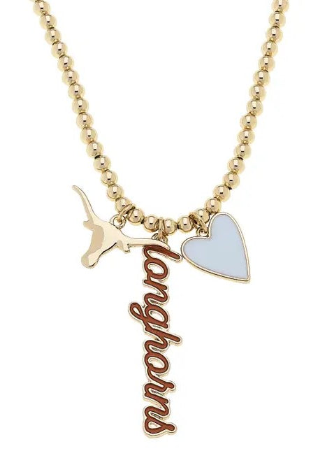 Canvas Style Texas Longhorns Ball Bead Charm Necklace in Shiny Gold-charm necklace-Canvas Style-Deja Nu Boutique, Women's Fashion Boutique in Lampasas, Texas