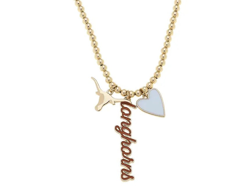Canvas Style Texas Longhorns Ball Bead Charm Necklace in Shiny Gold-charm necklace-Canvas Style-Deja Nu Boutique, Women's Fashion Boutique in Lampasas, Texas