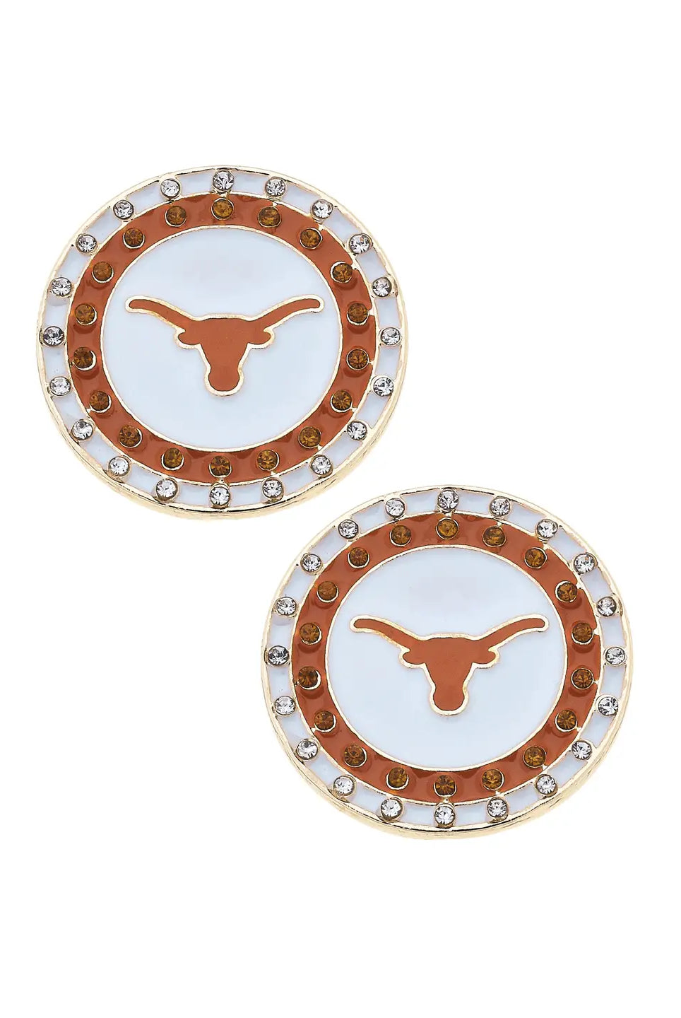 Canvas Style Texas Longhorns Pave Disc Stud Earrings in Burnt Orange & White-Earrings-Canvas Style-Deja Nu Boutique, Women's Fashion Boutique in Lampasas, Texas