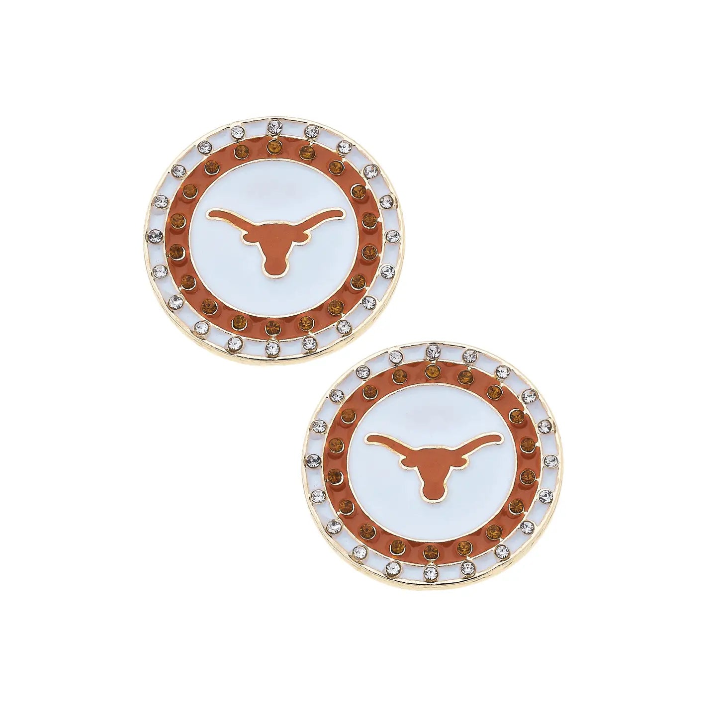 Canvas Style Texas Longhorns Pave Disc Stud Earrings in Burnt Orange & White-Earrings-Canvas Style-Deja Nu Boutique, Women's Fashion Boutique in Lampasas, Texas