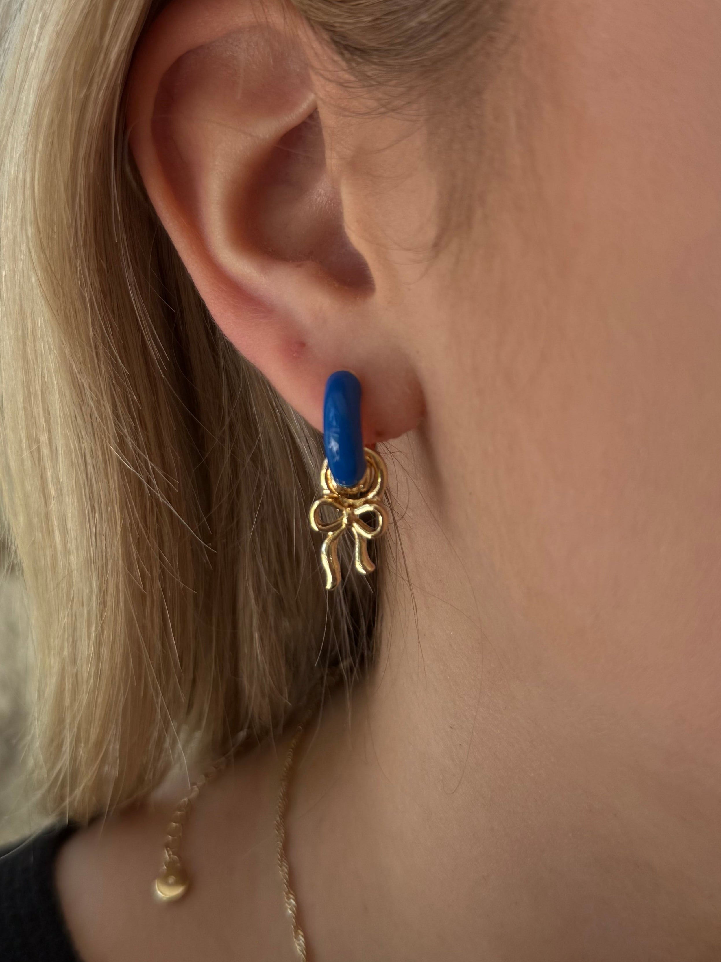 Canvas Style Tied Bow Huggie Charms In Shiny Gold, Set of 2-charm earrings-Canvas Style-Deja Nu Boutique, Women's Fashion Boutique in Lampasas, Texas