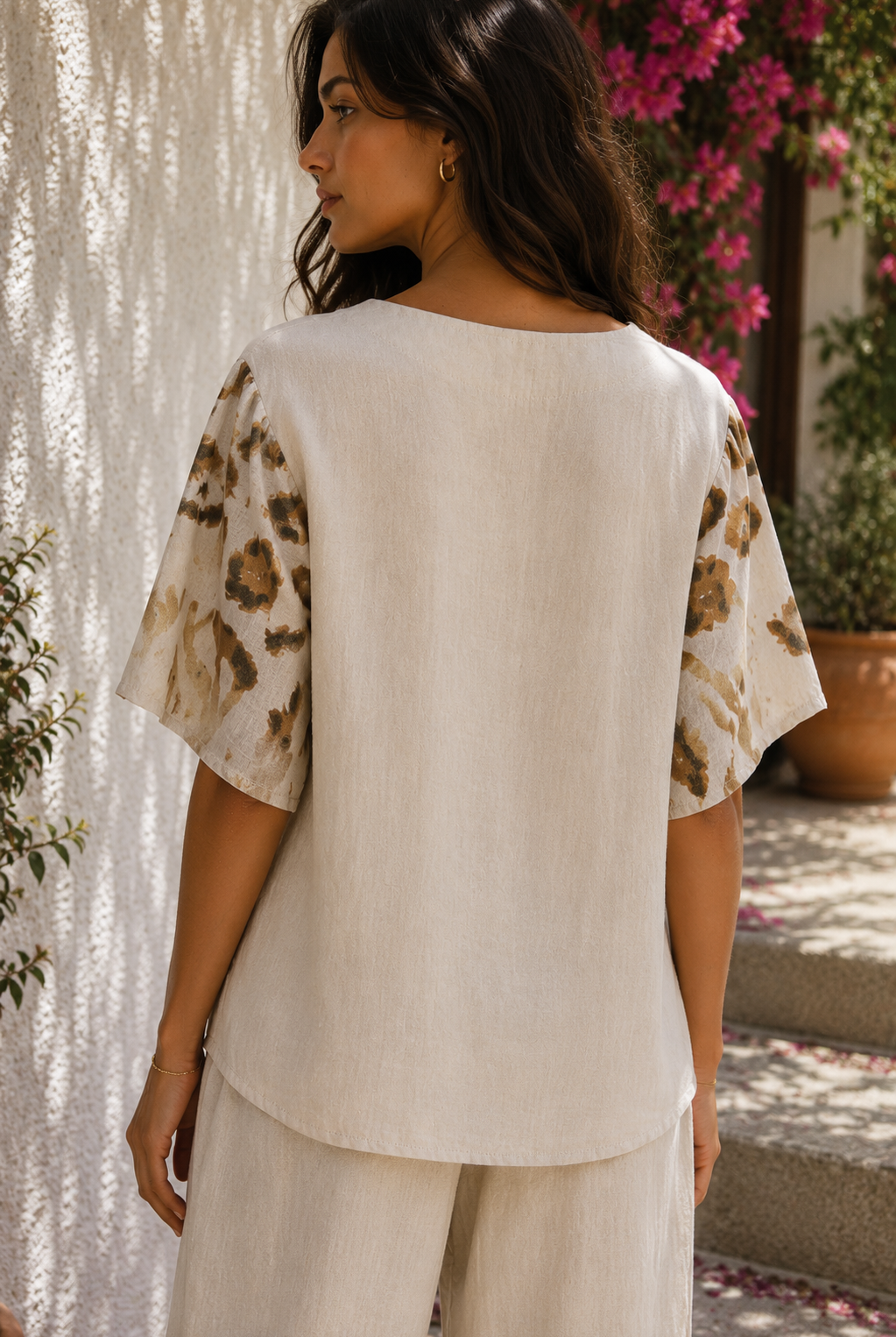Tempo Paris Beige Cheetah Linen Tunic-Tops-Tempo Paris-Deja Nu Boutique, Women's Fashion Boutique in Lampasas, Texas