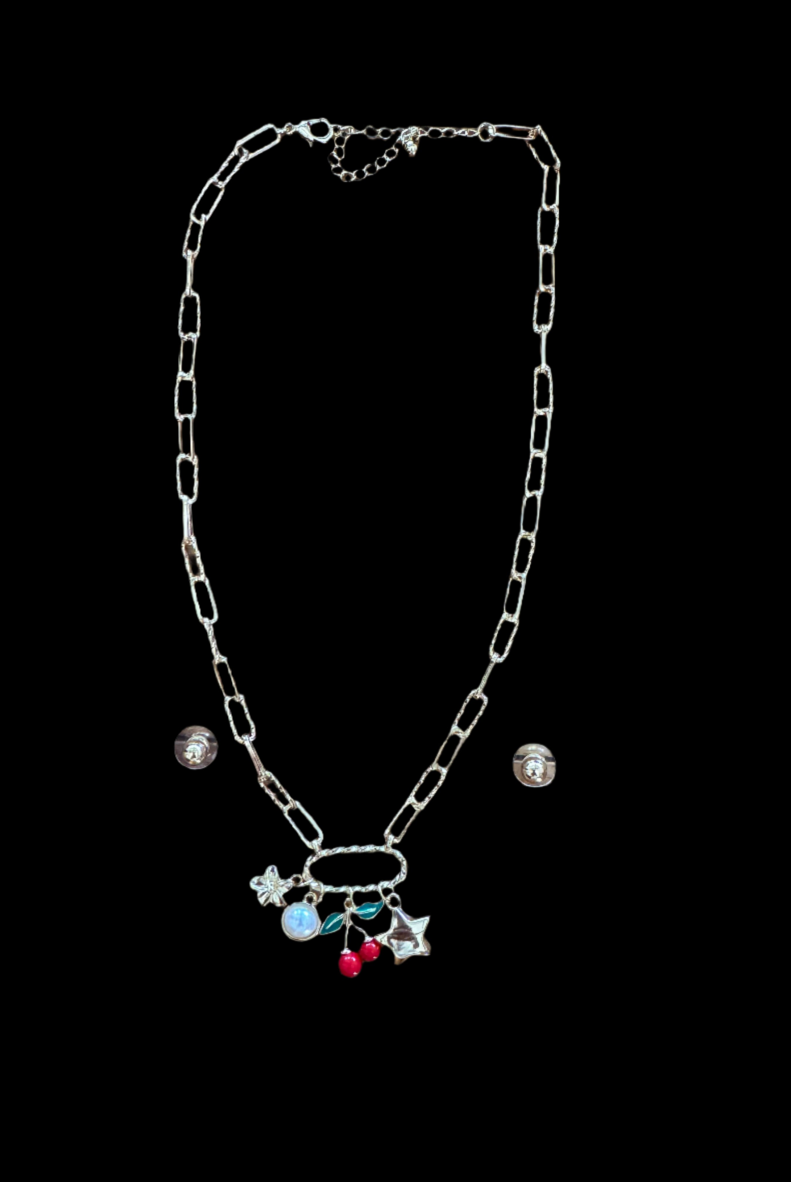 Cherry Charm Paperclip Chain Necklace – Gold with Whimsical Dangles-Necklaces-Deja Nu Tx-Deja Nu Boutique, Women's Fashion Boutique in Lampasas, Texas