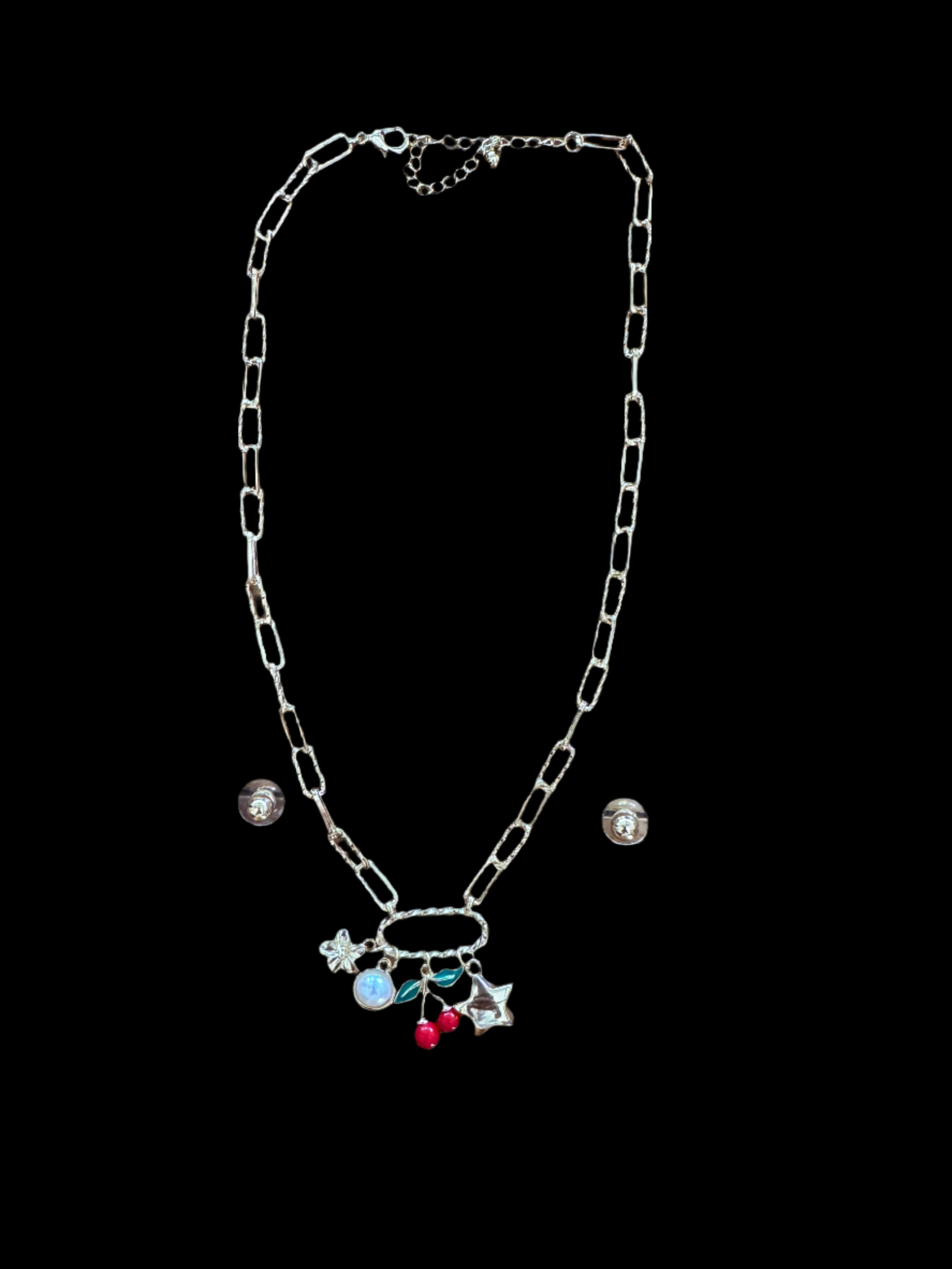 Cherry Charm Paperclip Chain Necklace – Gold with Whimsical Dangles-Necklaces-Deja Nu Tx-Deja Nu Boutique, Women's Fashion Boutique in Lampasas, Texas