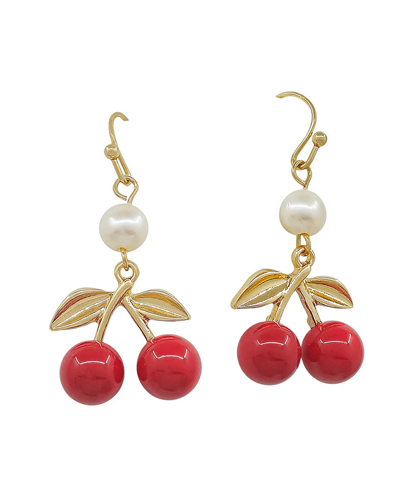 🍒 Cherry Pearl Drop Earrings – Sweet & Sassy Statement Style-Earrings-Deja Nu Tx-Deja Nu Boutique, Women's Fashion Boutique in Lampasas, Texas