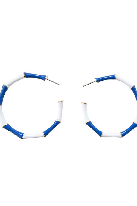 Chic & Cool Enamel Color-block Hoop Earrings – Royal Blue & White-Earrings-Chic & Cool-Deja Nu Boutique, Women's Fashion Boutique in Lampasas, Texas