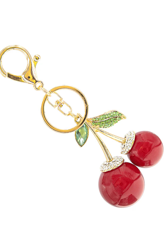 Chic & Cool Oversized Cherry Key Chain with Rhinestone Leaves-purse charm-Chic & Cool-Deja Nu Boutique, Women's Fashion Boutique in Lampasas, Texas