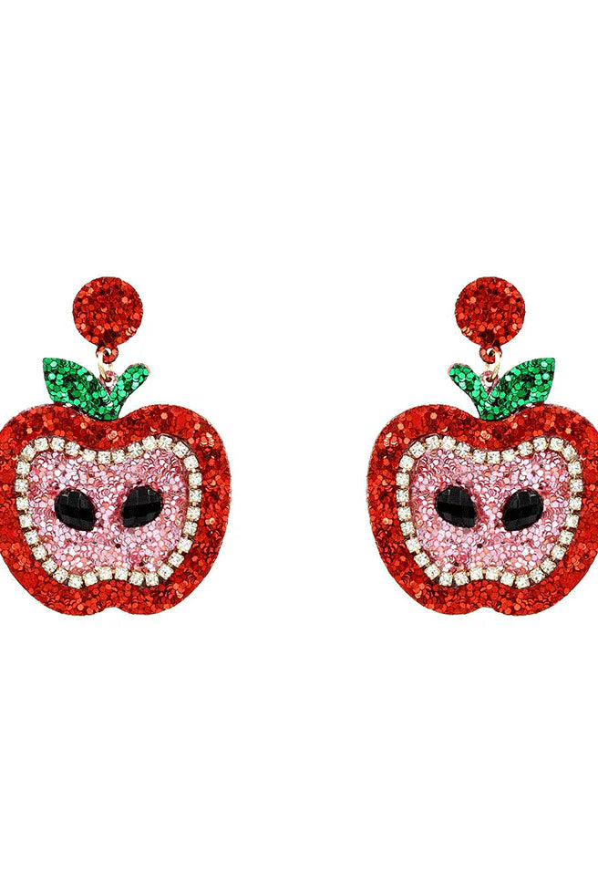 Chic & Cool Sparkly Apple Statement Earrings – Glitter Red-Earrings-Chic & Cool-Deja Nu Boutique, Women's Fashion Boutique in Lampasas, Texas