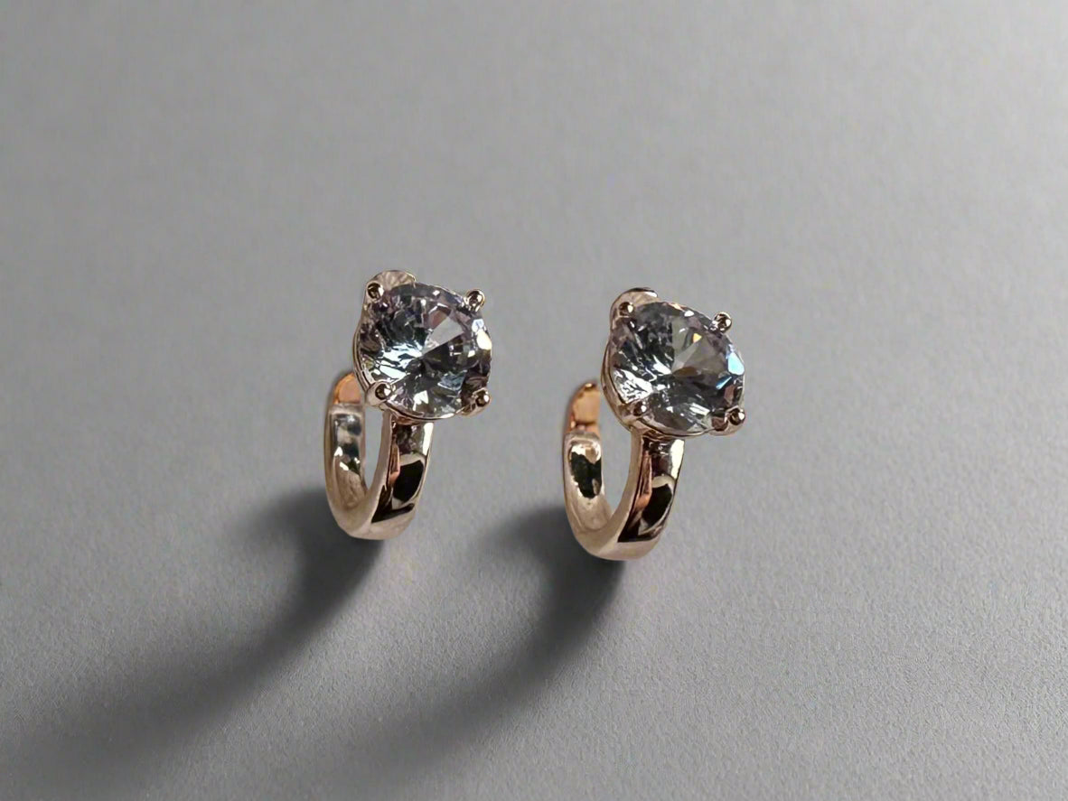 Classic Crystal Solitaire Hoop Earrings In Gold or Silver-Earrings-Deja Nu Tx-Deja Nu Boutique, Women's Fashion Boutique in Lampasas, Texas